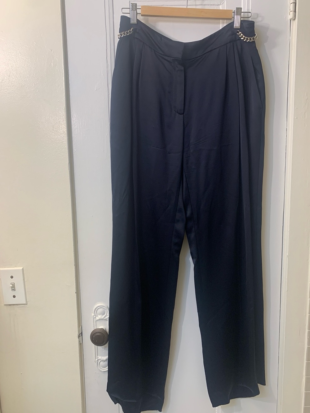 The Kooples Monty Navy Sateen Chain Detailed  Trousers Size 40